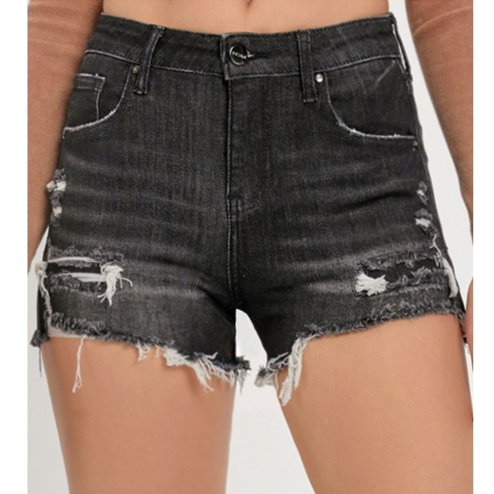 Plus Size Mid Rise Black Risen Jean Shorts